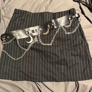 Goth Pinstripe Mini Skirt Moon Belt Bundle